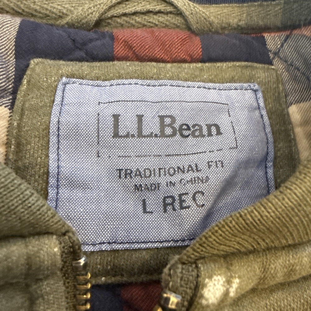 LL Bean Green Shacket Jacket Coat Flannel Lined Full Zip Traditional Fit Sz L - Picture 7 of 10